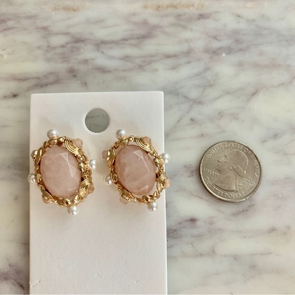 Pink Stone Pearl Embellished Baroque Style Statement Earrings - Picture 11 of 11